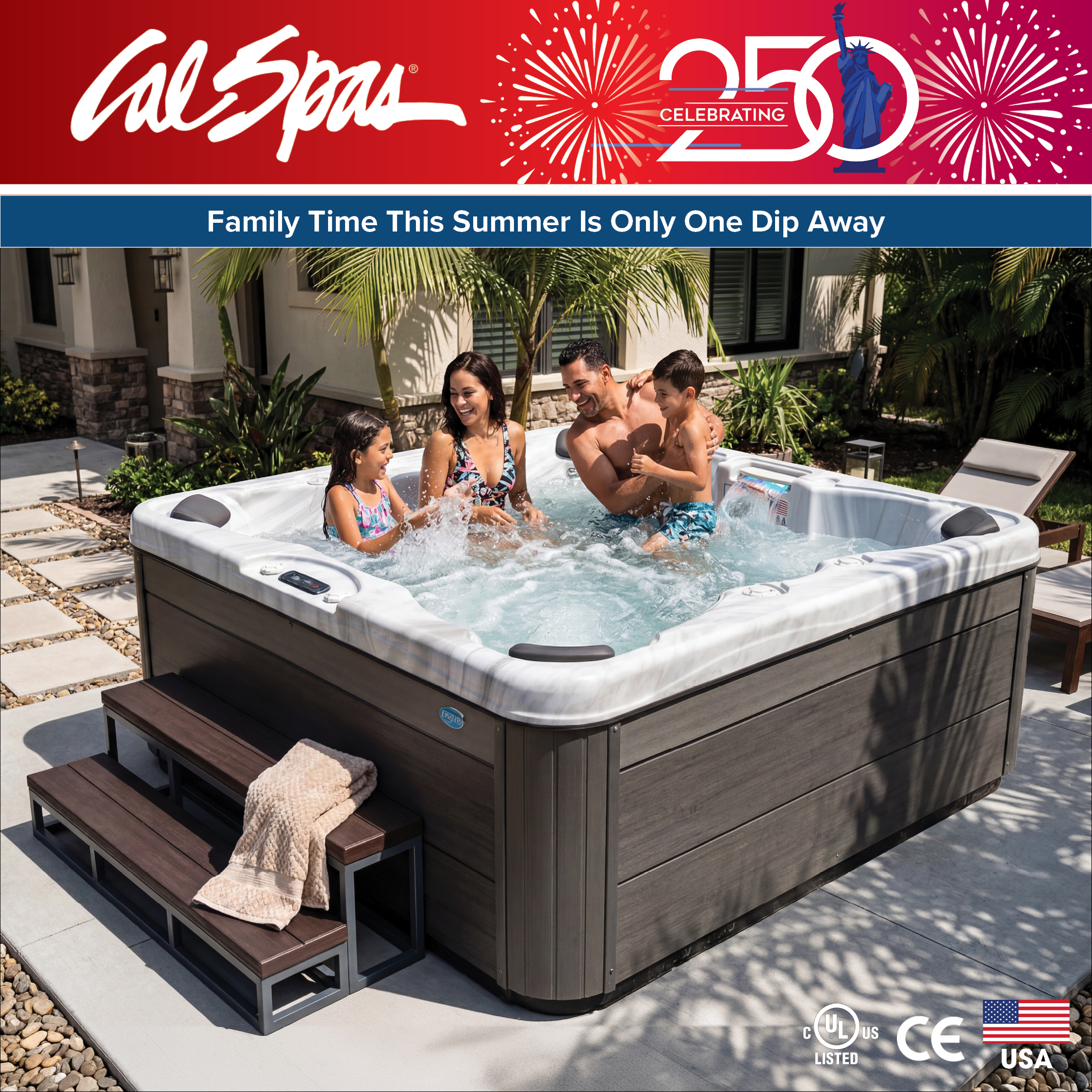 Calspas hot tub being used in a family setting - Chicago